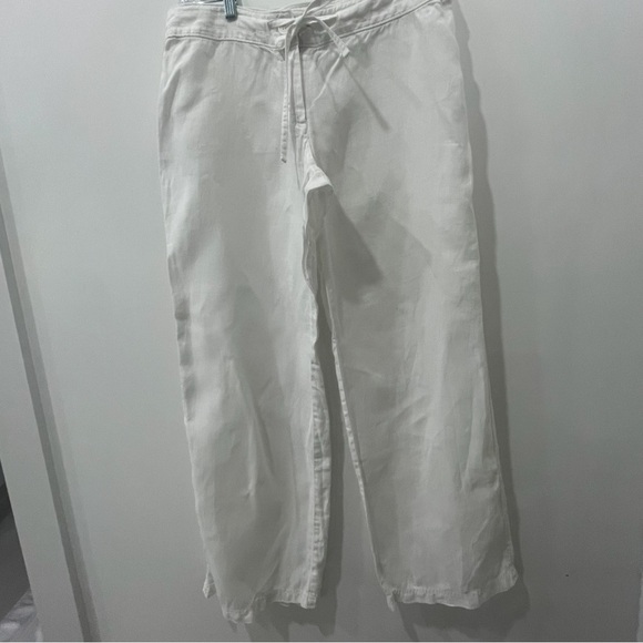 TOMMY BAHAMA Women Drawstring Pants 
Size 6 Pure White Linen Button Zip Closure - Picture 1 of 7